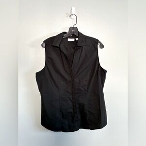 INC Sleeveless Black Business Ruffle Pleated Women's Layer Tank Top Button Front